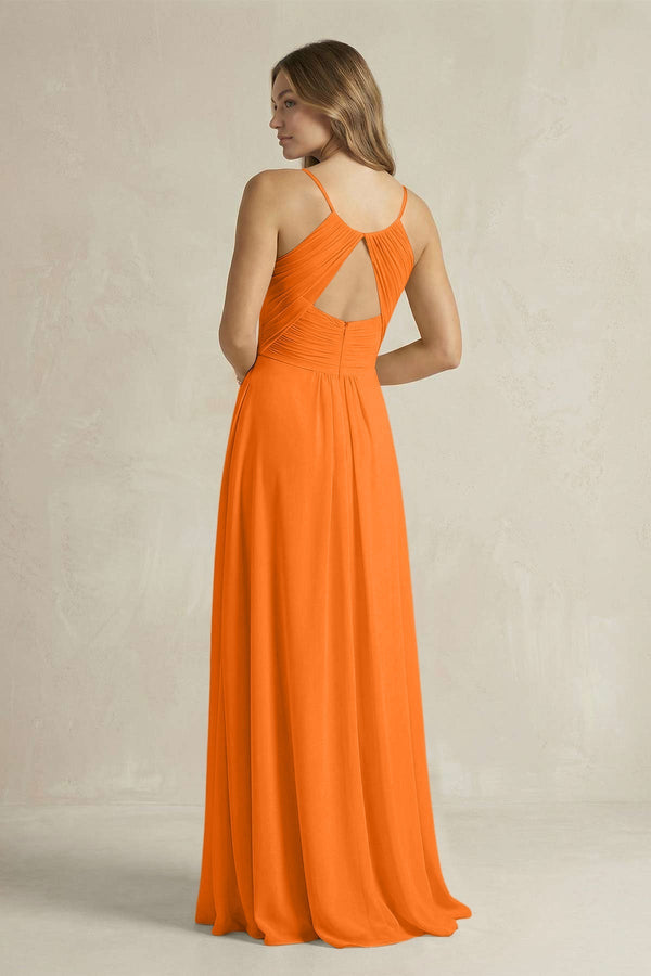 Cami Strap A - Line Chiffon Pleated Bridesmaid Dress in Cinnamon - KissProm Bridesmaid Dresses