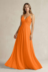 Cami Strap A - Line Chiffon Pleated Bridesmaid Dress in Cinnamon - KissProm Bridesmaid Dresses