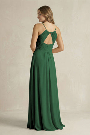 Cami Strap A - Line Chiffon Pleated Bridesmaid Dress in Dark Green - KissProm Bridesmaid Dresses