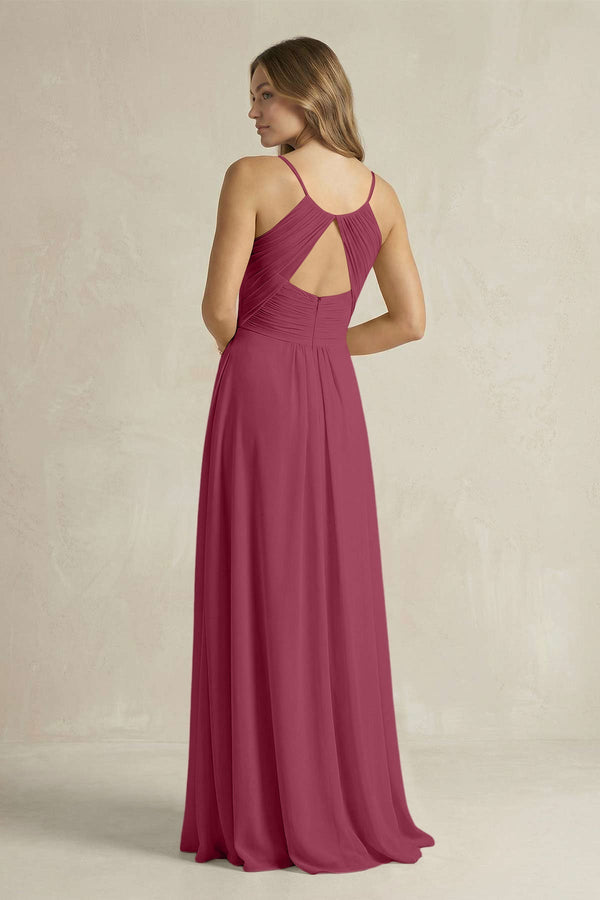 Cami Strap A - Line Chiffon Pleated Bridesmaid Dress in Desert Rose - KissProm Bridesmaid Dresses
