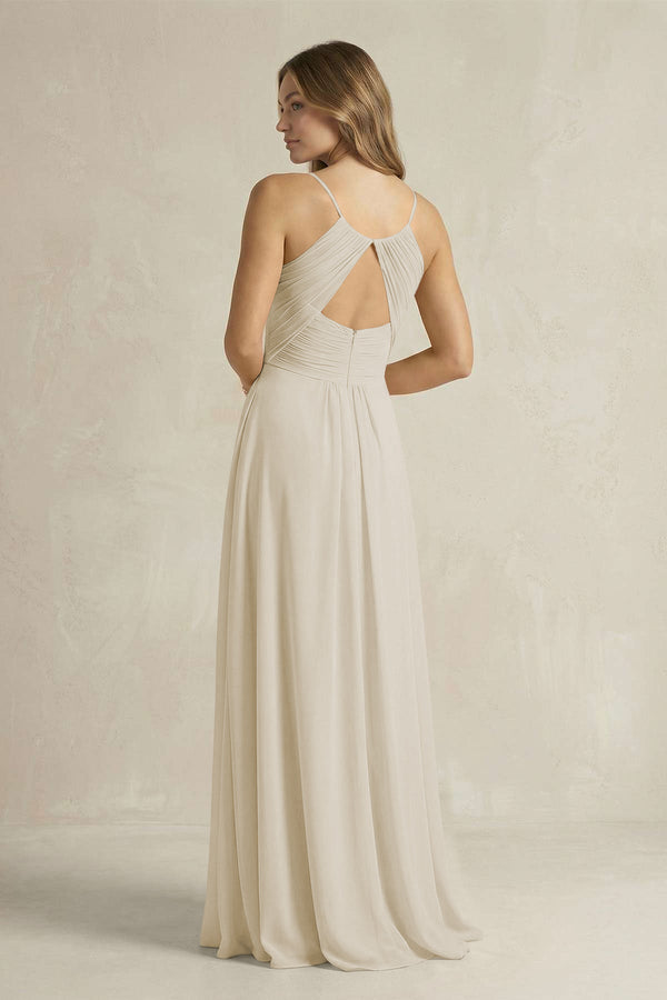 Cami Strap A - Line Chiffon Pleated Bridesmaid Dress in Dove Gray - KissProm Bridesmaid Dresses