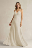 Cami Strap A - Line Chiffon Pleated Bridesmaid Dress in Dove Gray - KissProm Bridesmaid Dresses