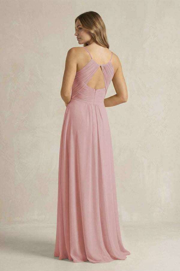 Cami Strap A - Line Chiffon Pleated Bridesmaid Dress in Dusty Rose - KissProm Bridesmaid Dresses