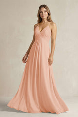 Cami Strap A - Line Chiffon Pleated Bridesmaid Dress in English Rose - KissProm Bridesmaid Dresses