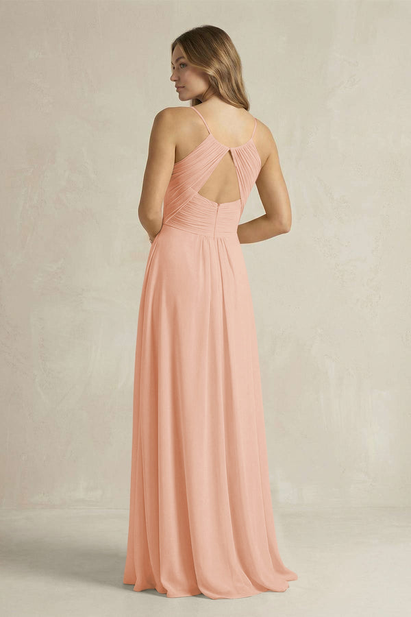 Cami Strap A - Line Chiffon Pleated Bridesmaid Dress in English Rose - KissProm Bridesmaid Dresses