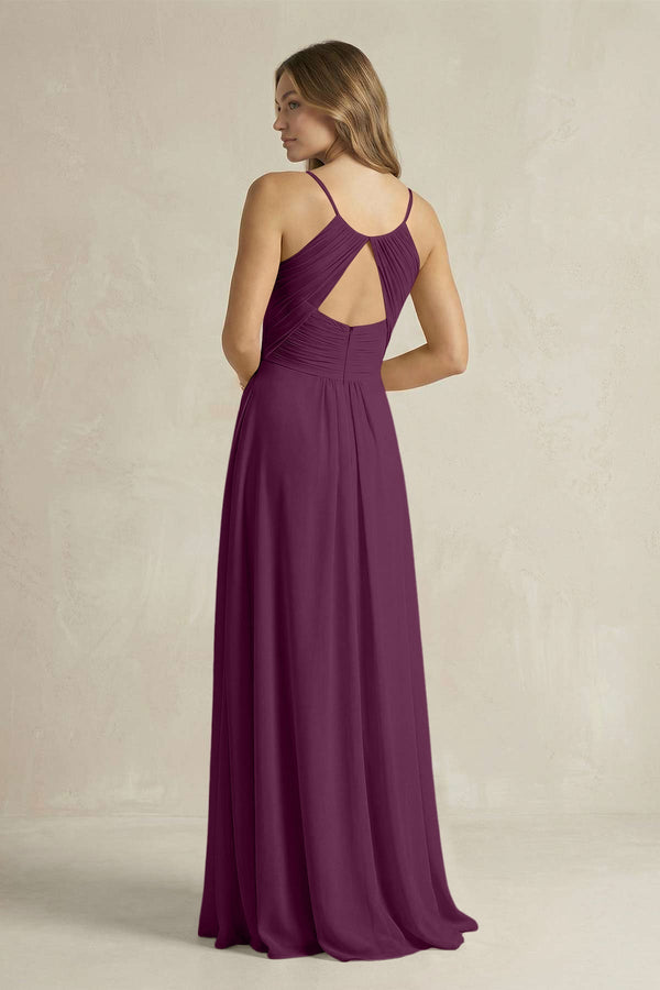 Cami Strap A - Line Chiffon Pleated Bridesmaid Dress in Fig - KissProm Bridesmaid Dresses