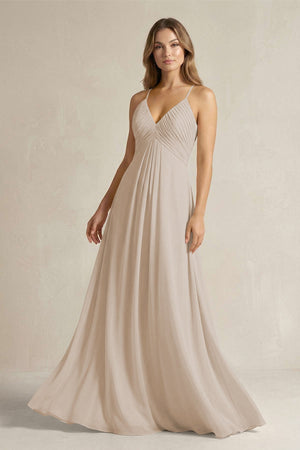 Cami Strap A - Line Chiffon Pleated Bridesmaid Dress in Frost - KissProm Bridesmaid Dresses