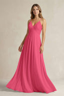 Cami Strap A - Line Chiffon Pleated Bridesmaid Dress in Fuchsia - KissProm Bridesmaid Dresses