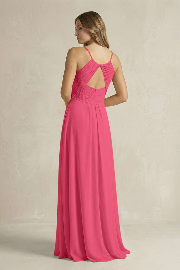 Cami Strap A - Line Chiffon Pleated Bridesmaid Dress in Fuchsia - KissProm Bridesmaid Dresses