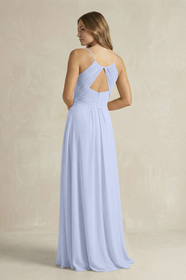 Cami Strap A - Line Chiffon Pleated Bridesmaid Dress in Ice - KissProm Bridesmaid Dresses