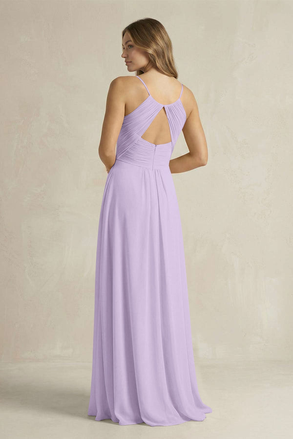 Cami Strap A - Line Chiffon Pleated Bridesmaid Dress in Lavender - KissProm Bridesmaid Dresses