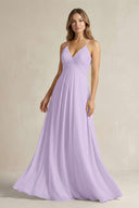 Cami Strap A - Line Chiffon Pleated Bridesmaid Dress in Lavender - KissProm Bridesmaid Dresses