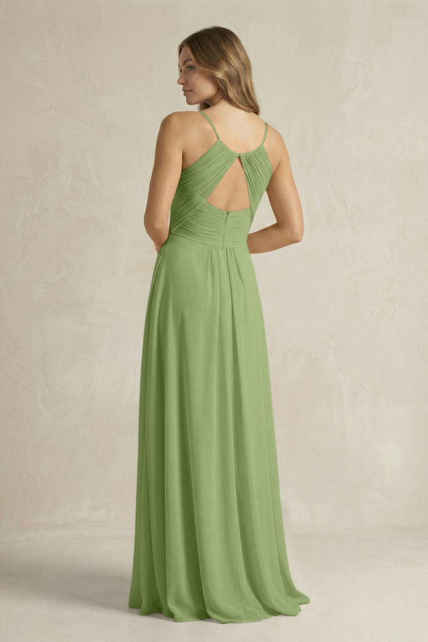 Cami Strap A - Line Chiffon Pleated Bridesmaid Dress in Matcha - KissProm Bridesmaid Dresses
