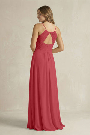 Cami Strap A - Line Chiffon Pleated Bridesmaid Dress in Merlot - KissProm Bridesmaid Dresses