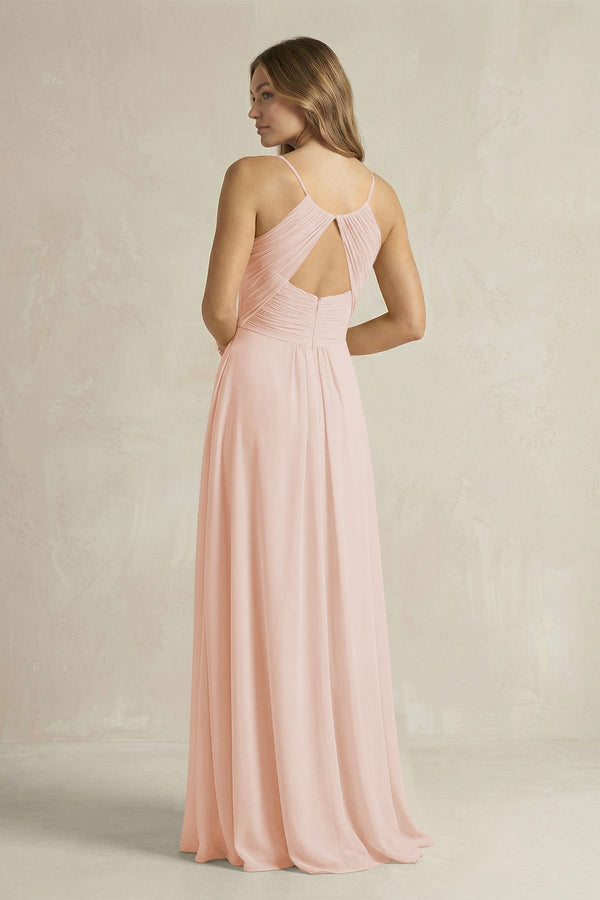 Cami Strap A - Line Chiffon Pleated Bridesmaid Dress in Pale Blush - KissProm Bridesmaid Dresses