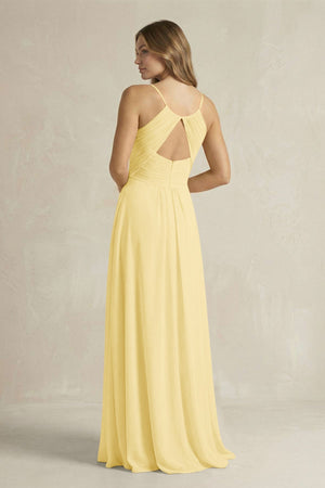 Cami Strap A - Line Chiffon Pleated Bridesmaid Dress in Pastel Yellow - KissProm Bridesmaid Dresses