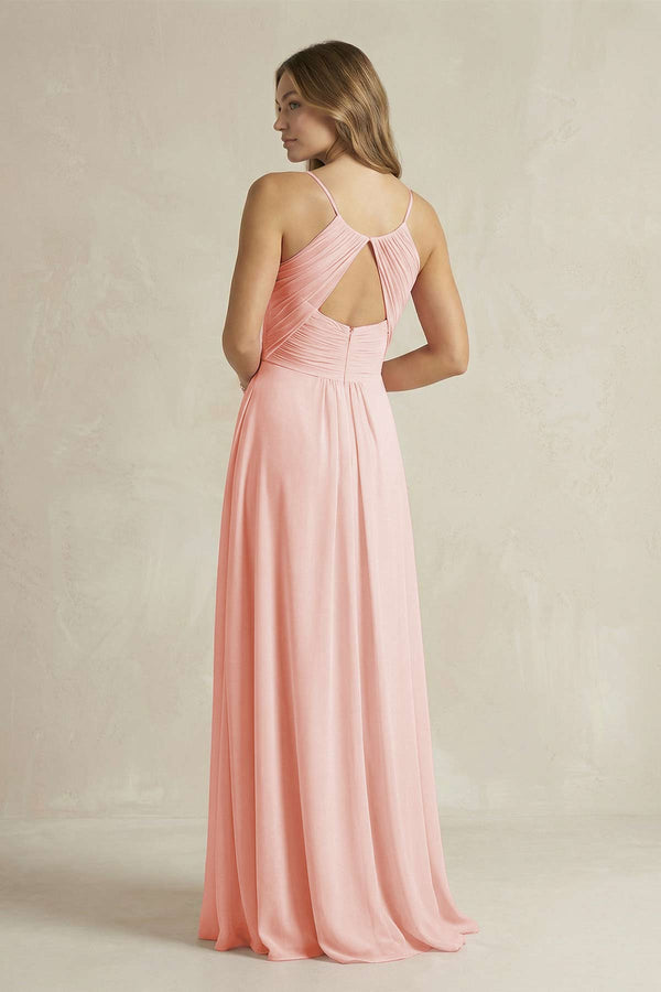 Cami Strap A - Line Chiffon Pleated Bridesmaid Dress in Rose Petal - KissProm Bridesmaid Dresses