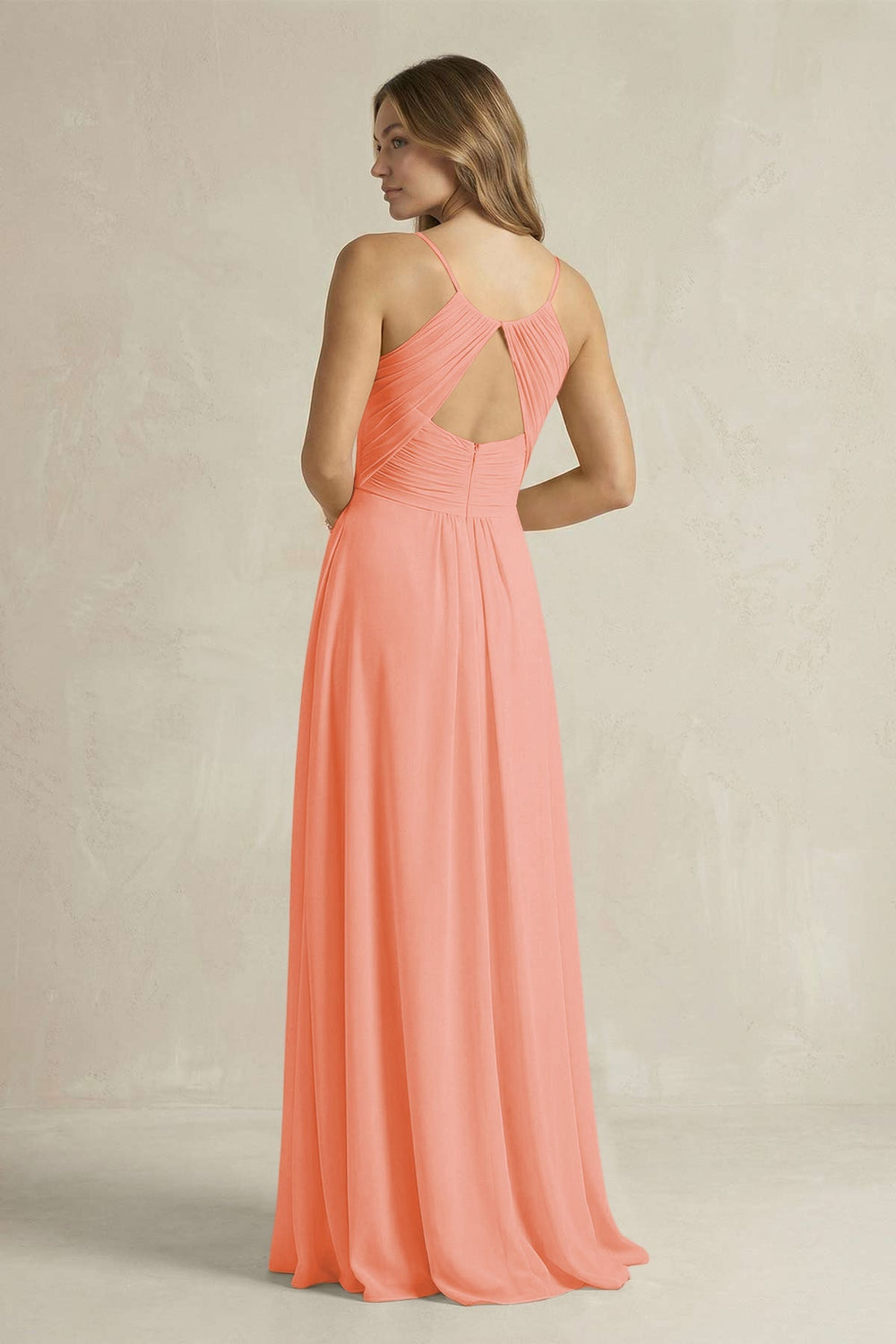 Cami Strap A - Line Chiffon Pleated Bridesmaid Dress in Rosette - KissProm Bridesmaid Dresses