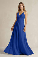 Cami Strap A - Line Chiffon Pleated Bridesmaid Dress in Royal Blue - KissProm Bridesmaid Dresses