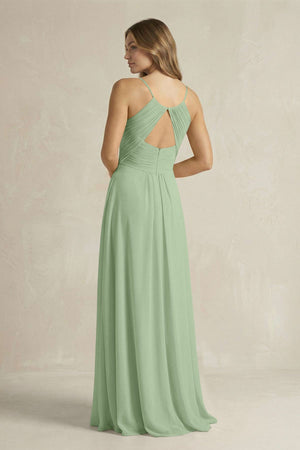 Cami Strap A - Line Chiffon Pleated Bridesmaid Dress in Sage - KissProm Bridesmaid Dresses