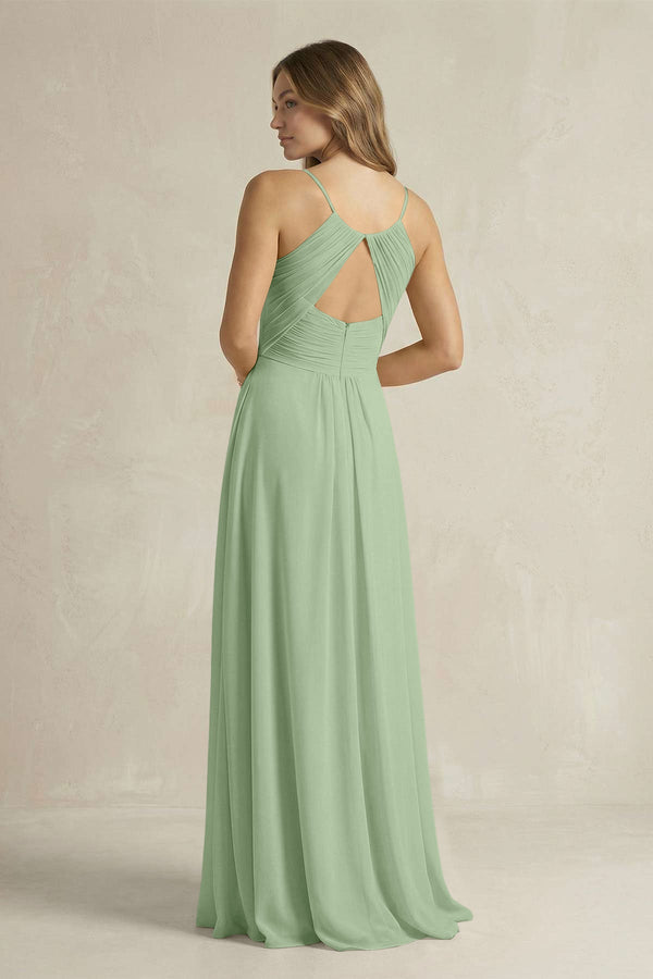 Cami Strap A - Line Chiffon Pleated Bridesmaid Dress in Sage - KissProm Bridesmaid Dresses