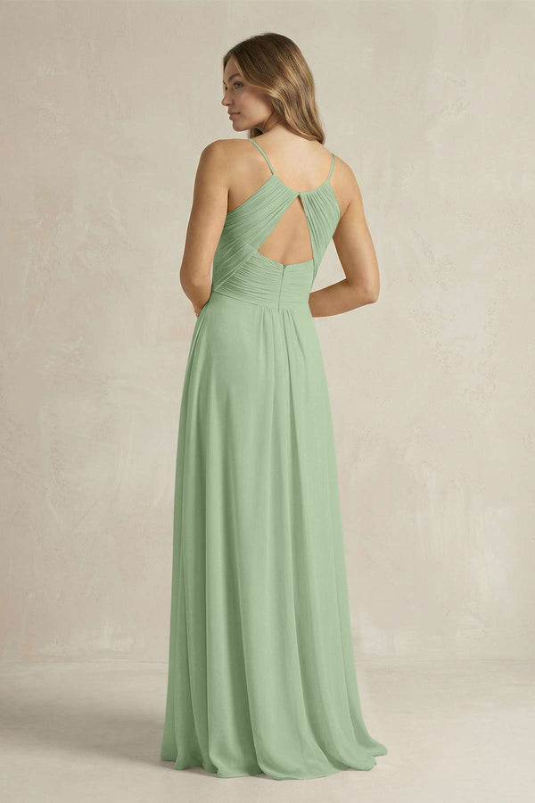 Cami Strap A - Line Chiffon Pleated Bridesmaid Dress in Sage - KissProm Bridesmaid Dresses