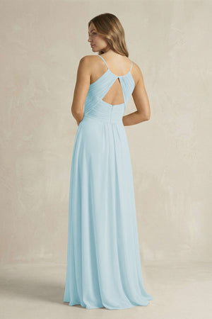 Cami Strap A - Line Chiffon Pleated Bridesmaid Dress in Sky Blue - KissProm Bridesmaid Dresses