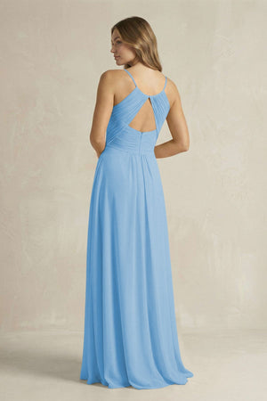Cami Strap A - Line Chiffon Pleated Bridesmaid Dress in Steel Blue - KissProm Bridesmaid Dresses