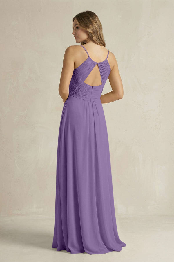 Cami Strap A - Line Chiffon Pleated Bridesmaid Dress in Tahiti - KissProm Bridesmaid Dresses