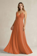 Cami Strap A - Line Chiffon Pleated Bridesmaid Dress in Terracotta - KissProm Bridesmaid Dresses