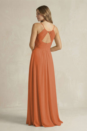 Cami Strap A - Line Chiffon Pleated Bridesmaid Dress in Terracotta - KissProm Bridesmaid Dresses