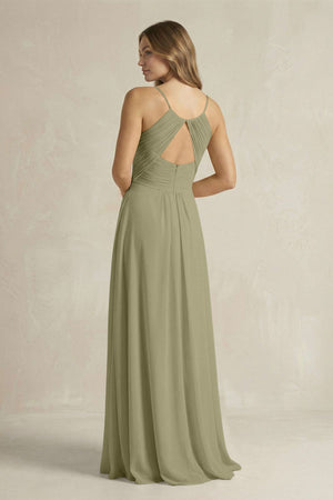 Cami Strap A - Line Chiffon Pleated Bridesmaid Dress in Thyme - KissProm Bridesmaid Dresses