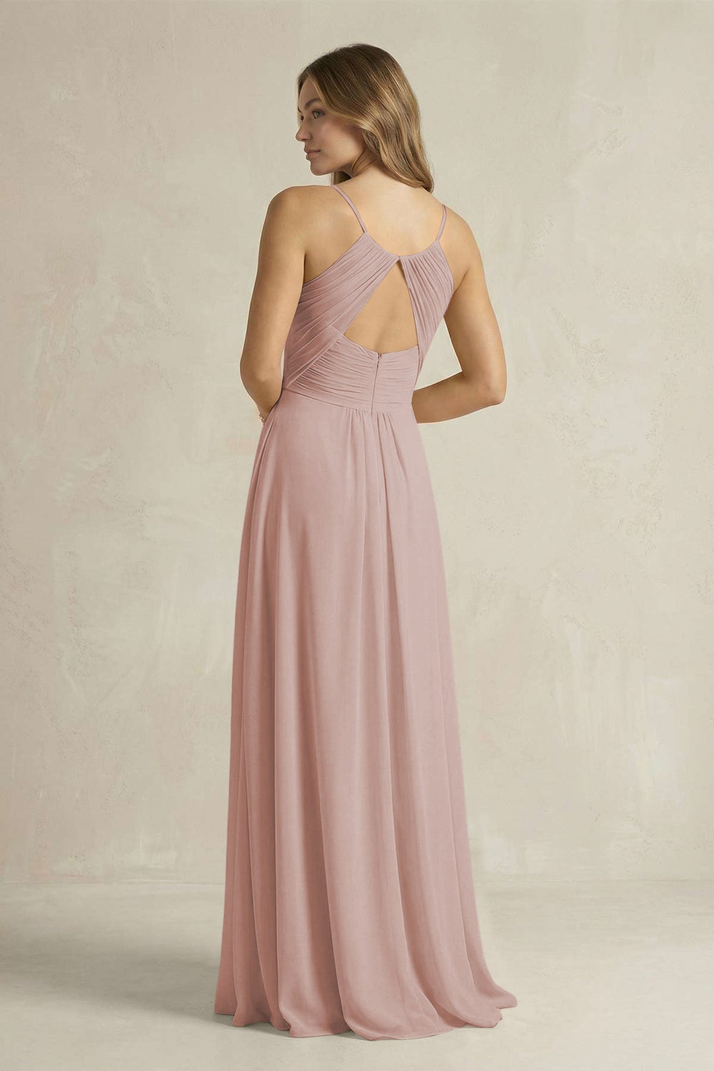 Cami Strap A - Line Chiffon Pleated Bridesmaid Dress in Toffee - KissProm Bridesmaid Dresses