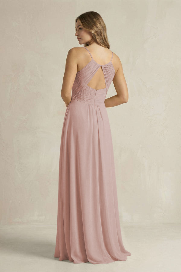 Cami Strap A - Line Chiffon Pleated Bridesmaid Dress in Toffee - KissProm Bridesmaid Dresses