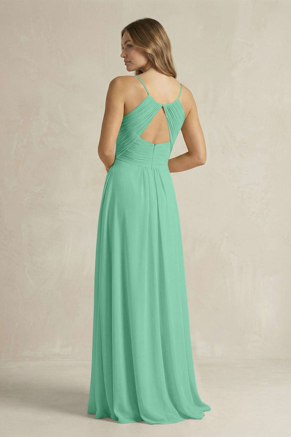 Cami Strap A - Line Chiffon Pleated Bridesmaid Dress in Turquoise - KissProm Bridesmaid Dresses