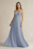 Cami Strap A - Line Chiffon Pleated Bridesmaid Dress in Twilight - KissProm Bridesmaid Dresses