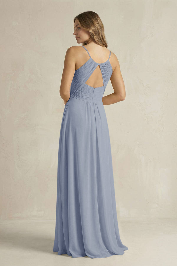 Cami Strap A - Line Chiffon Pleated Bridesmaid Dress in Twilight - KissProm Bridesmaid Dresses