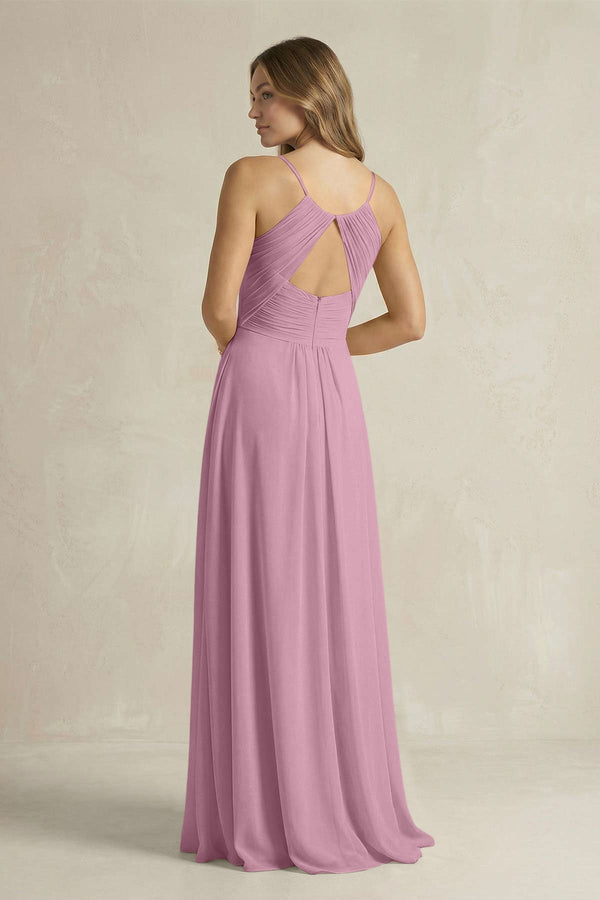 Cami Strap A - Line Chiffon Pleated Bridesmaid Dress in Vintage Mauve - KissProm Bridesmaid Dresses