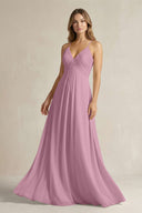 Cami Strap A - Line Chiffon Pleated Bridesmaid Dress in Vintage Mauve - KissProm Bridesmaid Dresses