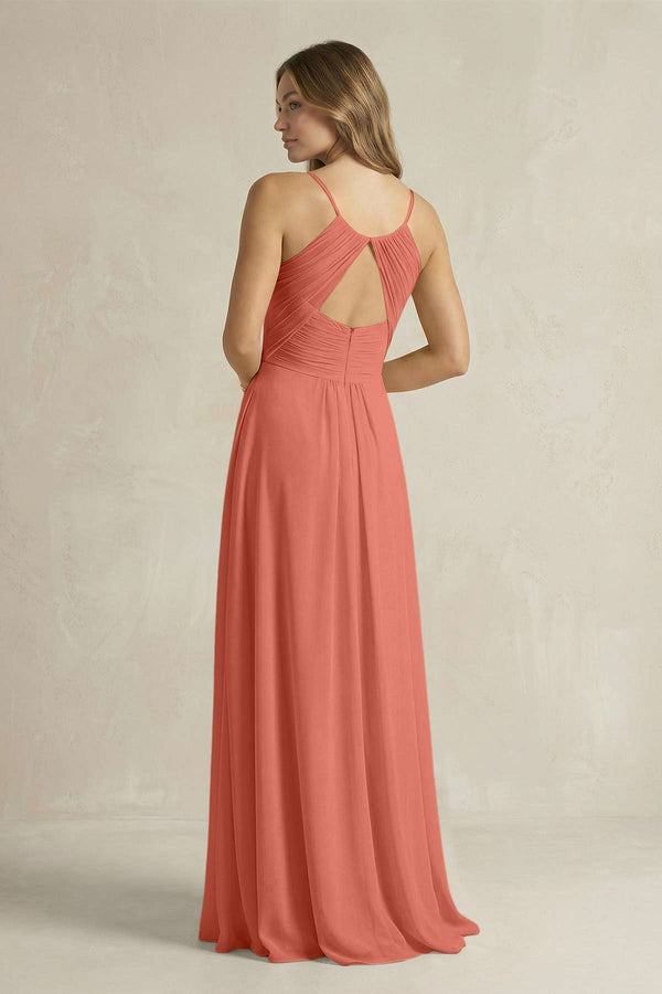 Cami Strap A - Line Chiffon Pleated Bridesmaid Dress in Wild Rose - KissProm Bridesmaid Dresses