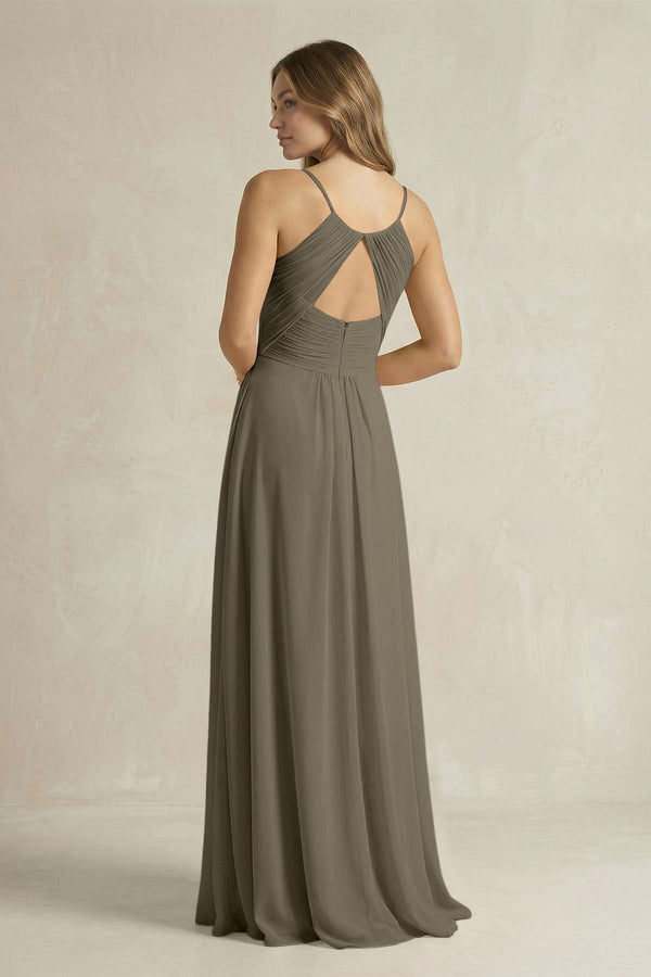 Cami Strap A - Line Chiffon Pleated Bridesmaid Dress in Willow Green - KissProm Bridesmaid Dresses