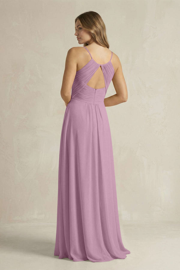 Cami Strap A - Line Chiffon Pleated Bridesmaid Dress in Wisteria - KissProm Bridesmaid Dresses