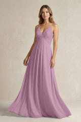 Cami Strap A - Line Chiffon Pleated Bridesmaid Dress in Wisteria - KissProm Bridesmaid Dresses