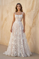 Cami Strap A - Line Corset Lace Wedding Dress in Ivory and Blush - KissProm Wedding Dresses