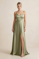 Cami Strap A - Line Shiny Satin Bridesmaid Dress - KissProm Bridesmaid Dresses