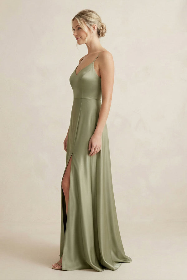 Cami Strap A - Line Shiny Satin Bridesmaid Dress - KissProm Bridesmaid Dresses