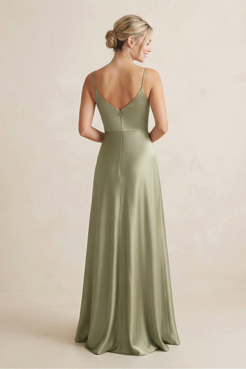 Cami Strap A - Line Shiny Satin Bridesmaid Dress - KissProm Bridesmaid Dresses