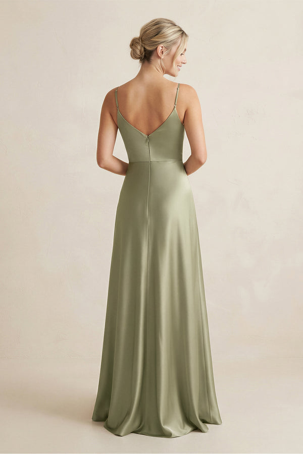 Cami Strap A - Line Shiny Satin Bridesmaid Dress - KissProm Bridesmaid Dresses