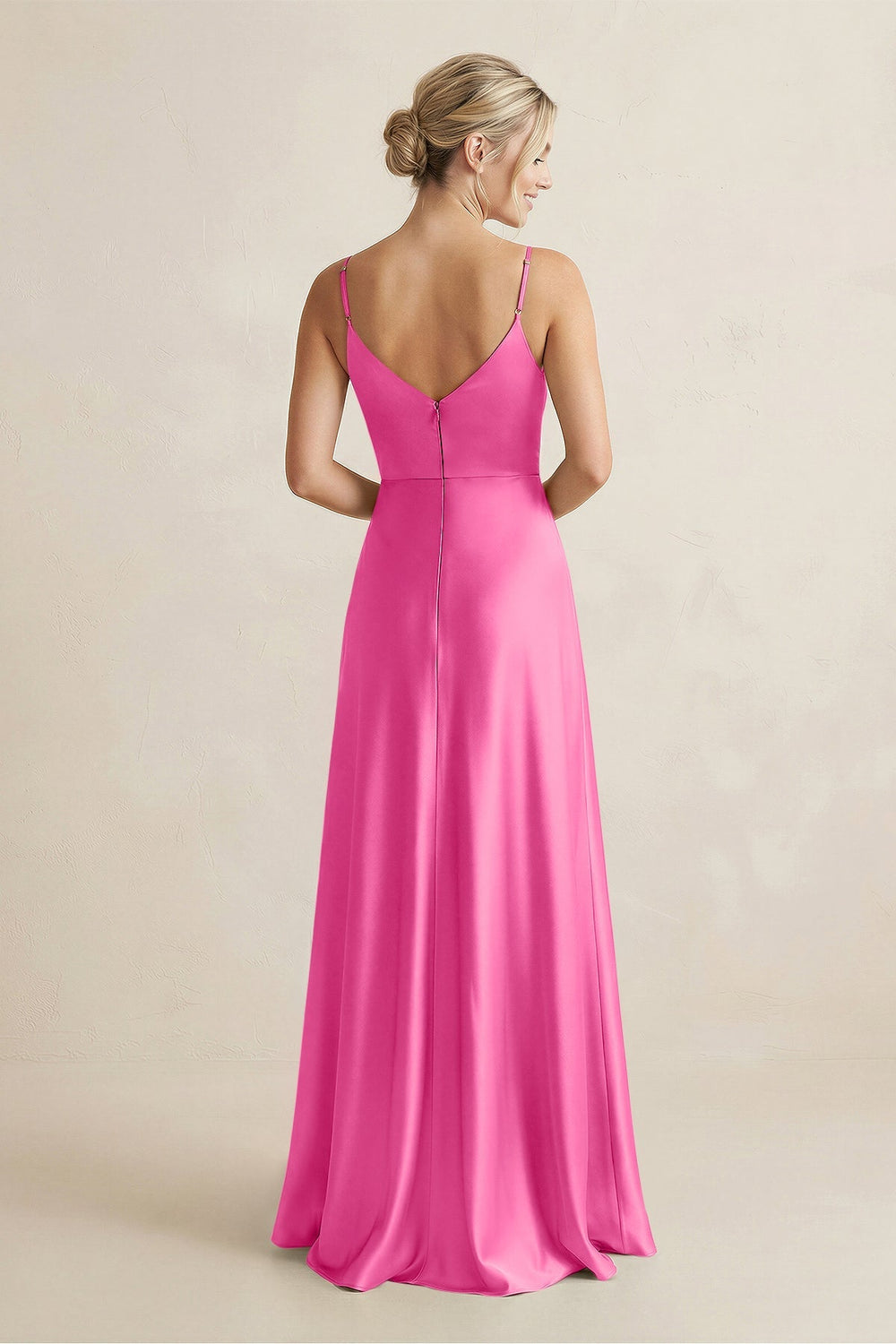 Cami Strap A - Line Shiny Satin Bridesmaid Dress in Bon Bon pink - KissProm Bridesmaid Dresses