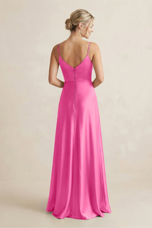 Cami Strap A - Line Shiny Satin Bridesmaid Dress in Bon Bon pink - KissProm Bridesmaid Dresses